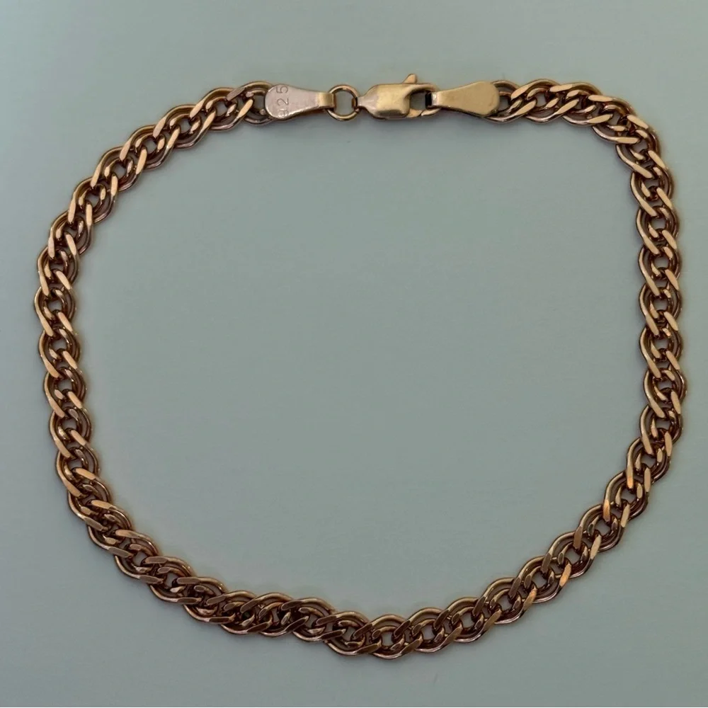Link chain 5mm 925 silver bracelet unisex rambo 14k rose gold plated